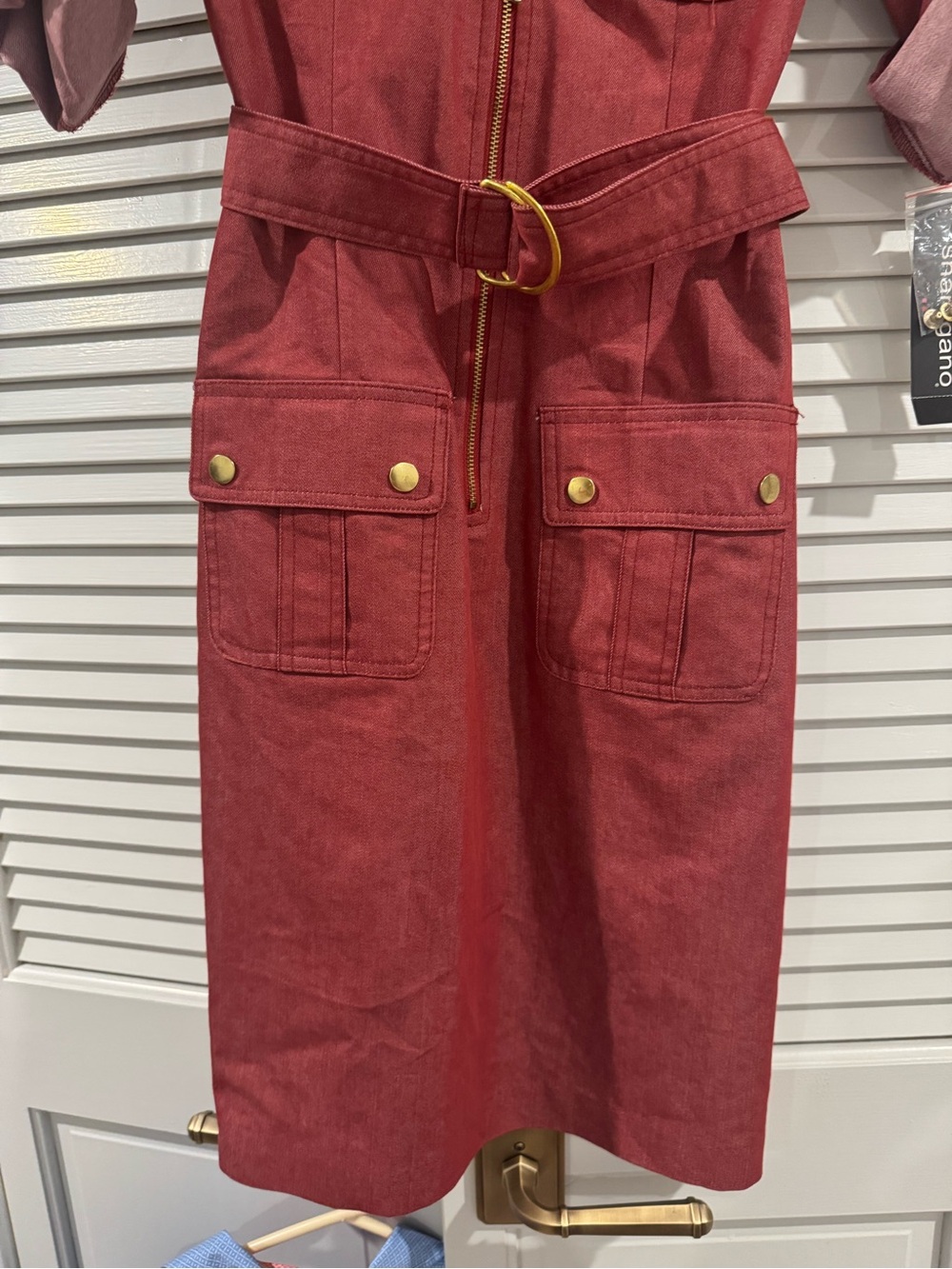 Sharagano Red Utility Shirt Dress with Belt - Picture 6 of 9